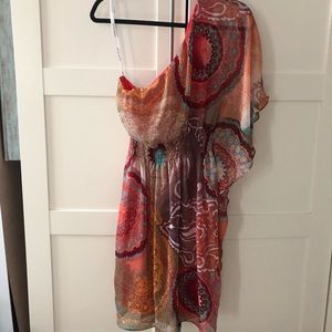 Asymmetrical one shoulder fun summery flowy short dress